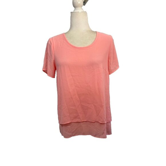 Michael Kors Chiffon Layered Pink Blouse Short Sleeve Sheer Femenine Size XS - Picture 1 of 11